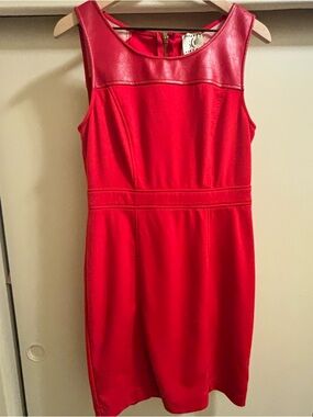 Vintage ice brand Red Sleeveless Faux-Leather Yoke Sheath Dress size 12